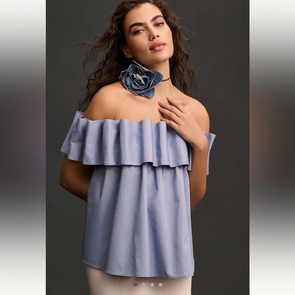 Anthropologie Off The Shoulder Pleated Swing Top New Small Blue Mare Mare - Picture 4 of 12